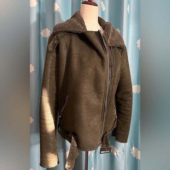 Olive green Glamorous moto bomber vegan- L - Picture 3 of 12
